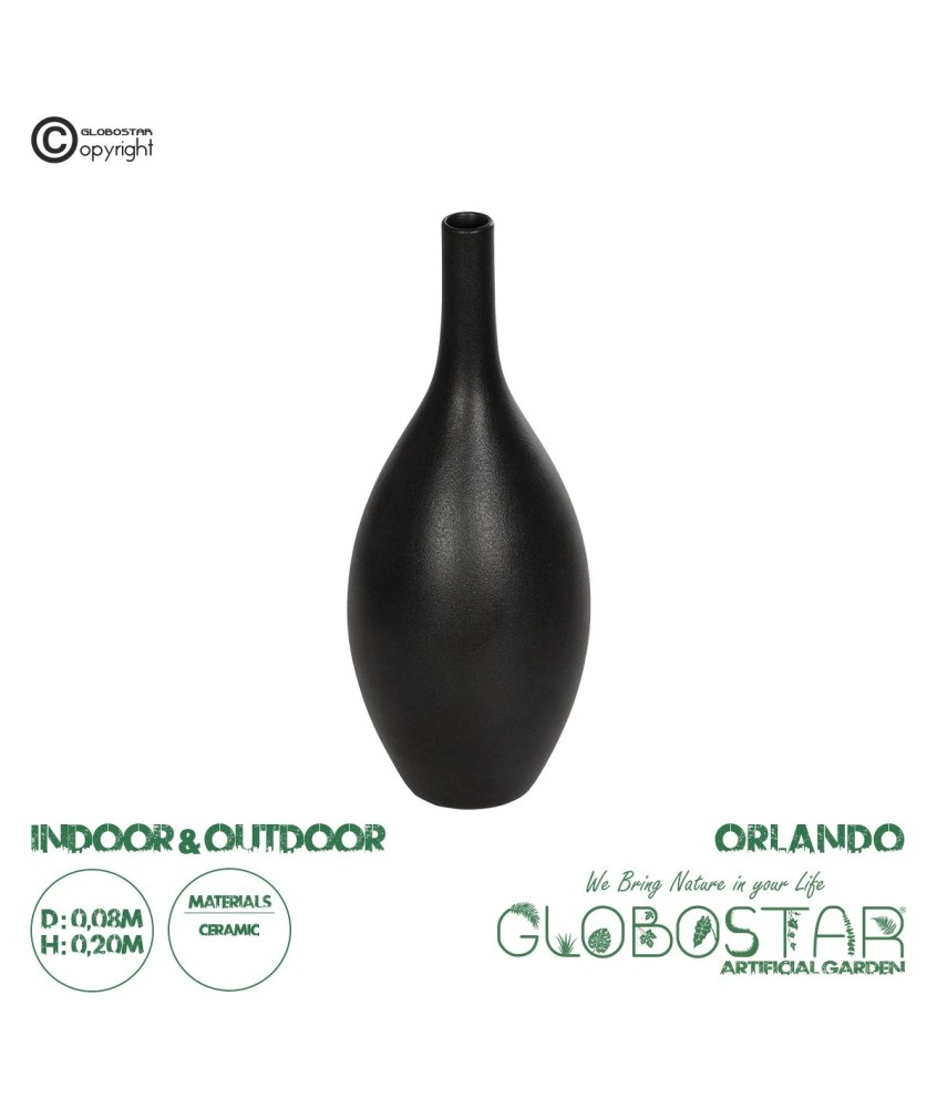 GloboStar® Artificial Garden OLRANDO 21273 Διακοσμητικό Κεραμικό Βάζo Μαύρο Π8 x Μ8 x Υ20cm